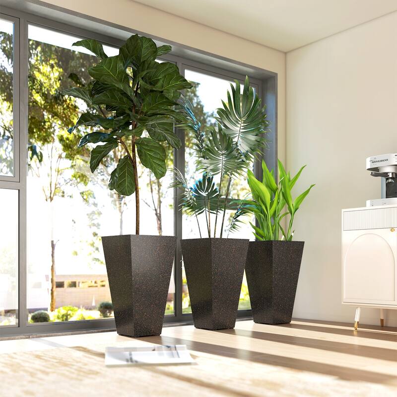 Outsunny 28 Inch Tall Planters for Outdoor Plants, Set of 3 Plastic Flower Pots with Marble Finish and Drainage Holes