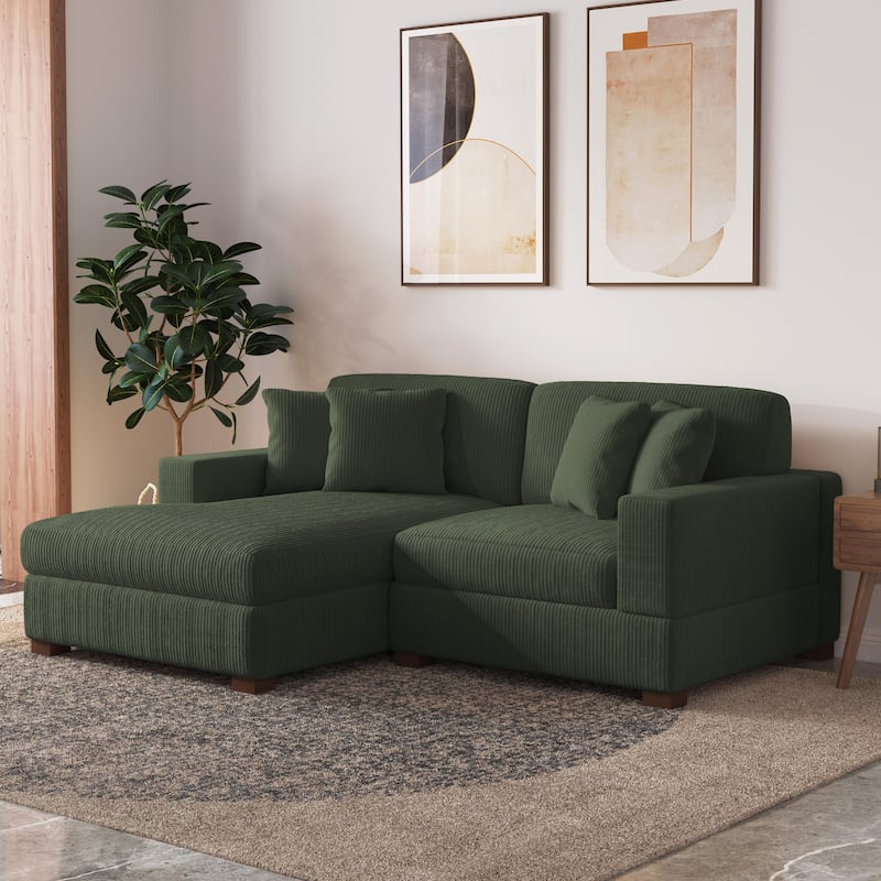 Modern L-Shaped Corduroy Modular Sectional Couch Sofa with Pillows
