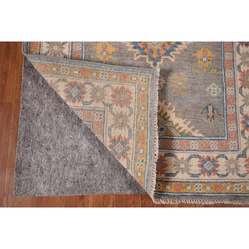 Grey Geometric Kazak Runner Rug Handmade Wool Carpet - 2'10" x 9'10"