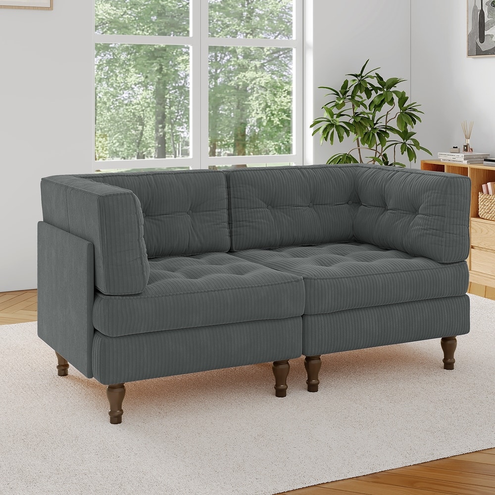 Modular Corduroy Corner Sectional Sofa Couch Set with Tufted Cushion