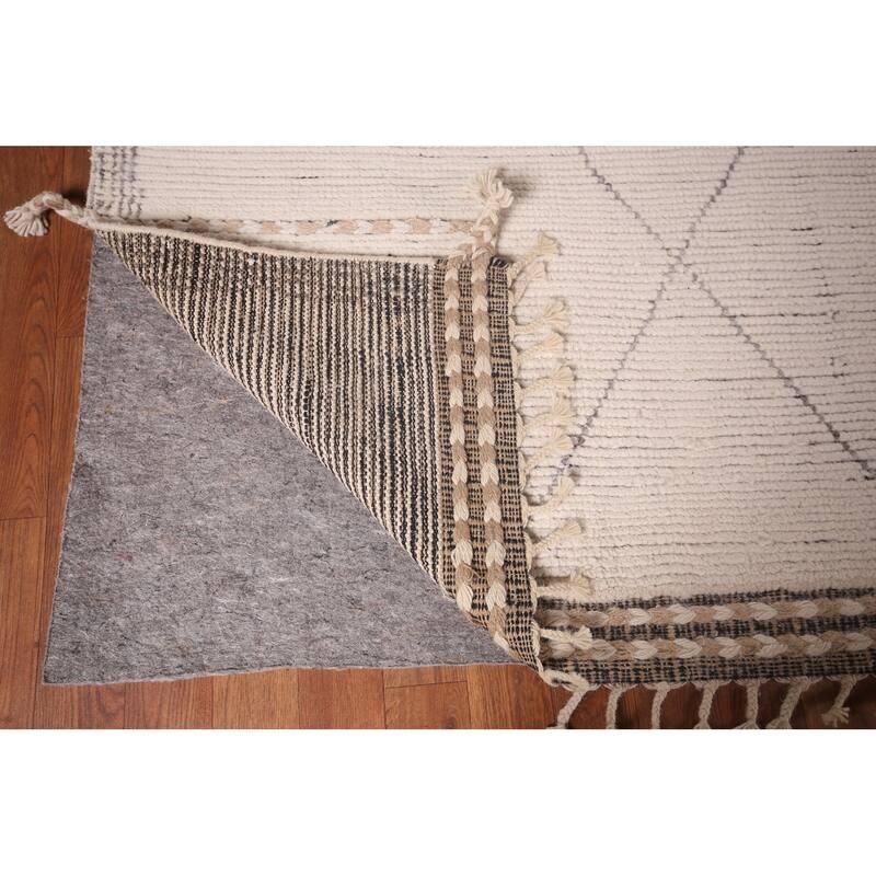 All-Over Ivory Moroccan Modern Area Rug Hand-Knotted Wool Carpet - 8'7"x 12'7"