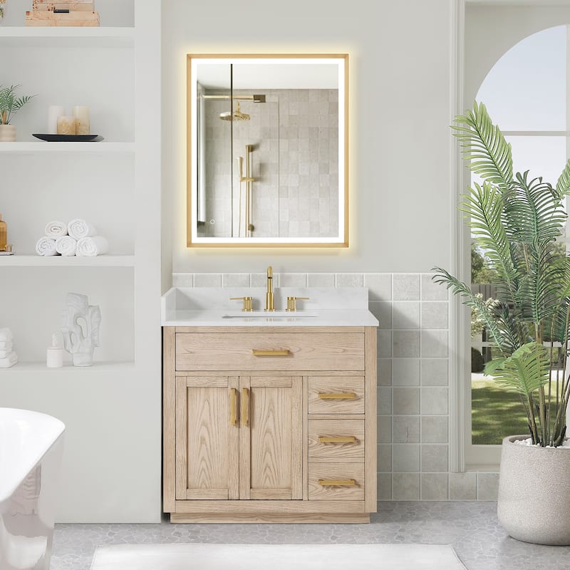 Altair Gavino Bath Vanity with Grain White Composite Stone Top, no Mirror