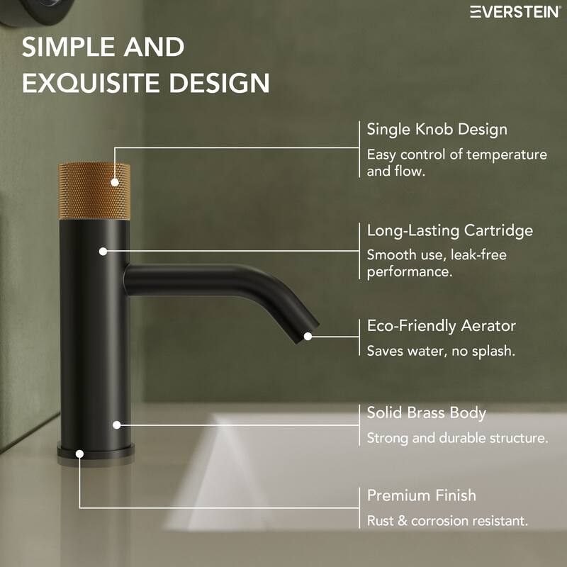 Modern 1-Handle Single Hole Bathroom Faucet with Anti-Slip Handle