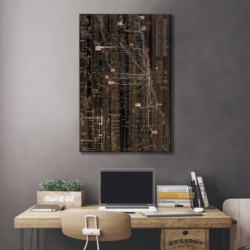 Modern Art - Chicago Transit Negative Print On Wood by 5by5collective - Multi-Color