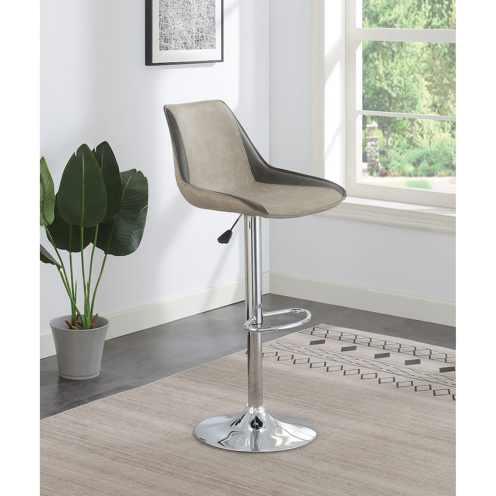 Dining Kitchen Adjustable Bar Stool Chair Light Grey Wax Polyurethane Leather Chrome Base Modern Set Of 2 Chairs / Bar Stool