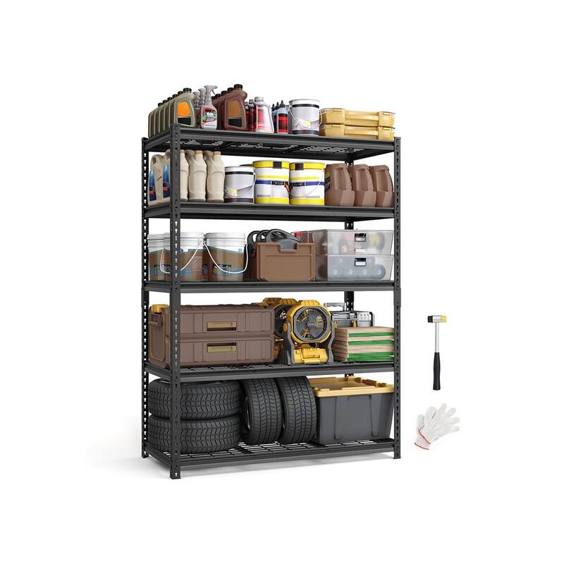 Ink-Black 5-Tier Storage Shelves, Steel Shelf, Boltless Assembly for Garage Shed