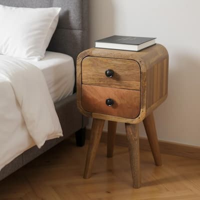 HomeRoots 16" Oak Solid Wood Square Two Drawer Nightstand