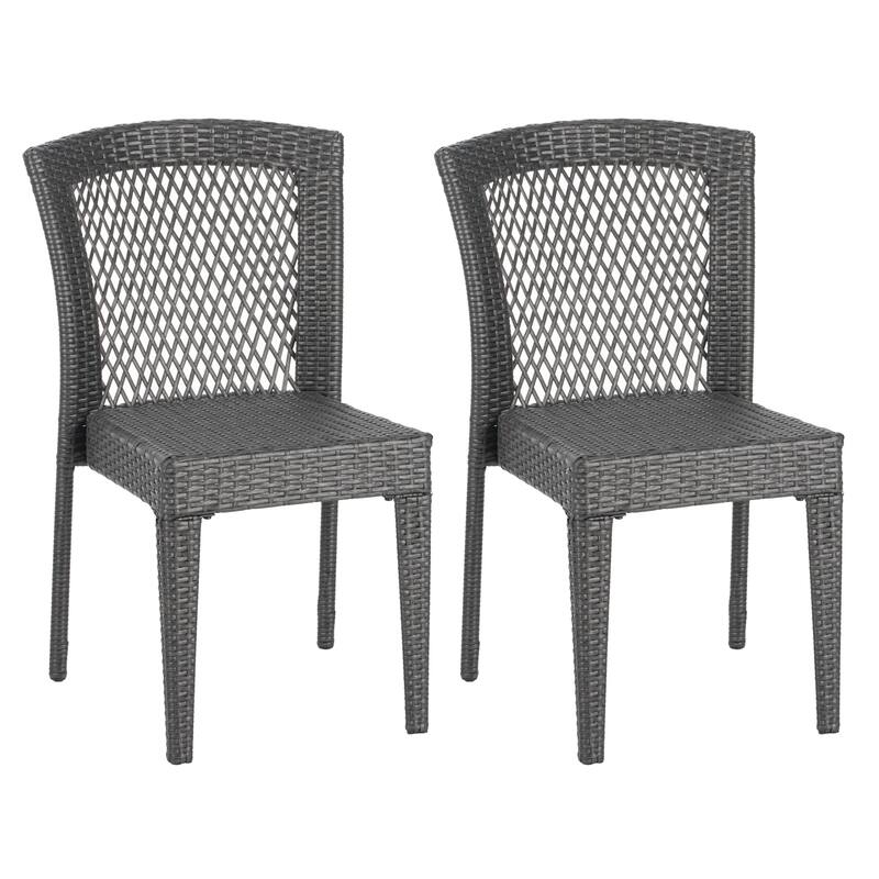 Roomfitters Set of 2 Stackable Outdoor Dining Chairs, Diamond-Mesh PE Wicker with Iron Frame