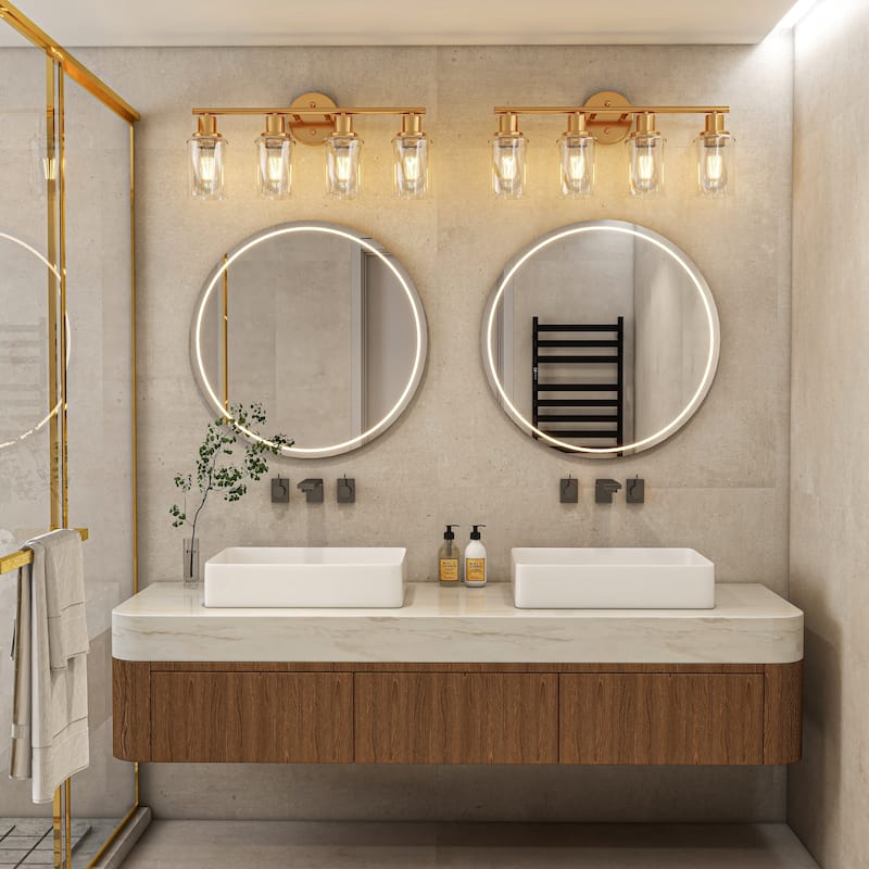 4-Light Clear Glass Shade Dimmable Bathroom Vanity Lights Wall Sconces