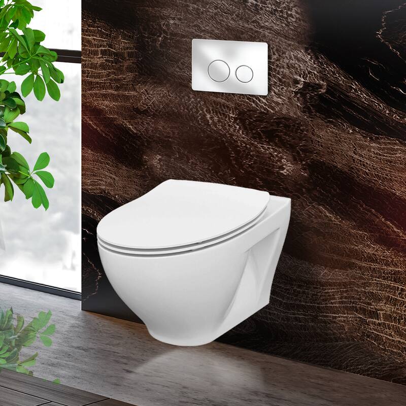Toilet Combo Set - 20" Toilet Bowl With Soft-Close Seat, 2"x 6" Concealed Tank/Carrier System, Push Buttons Included.