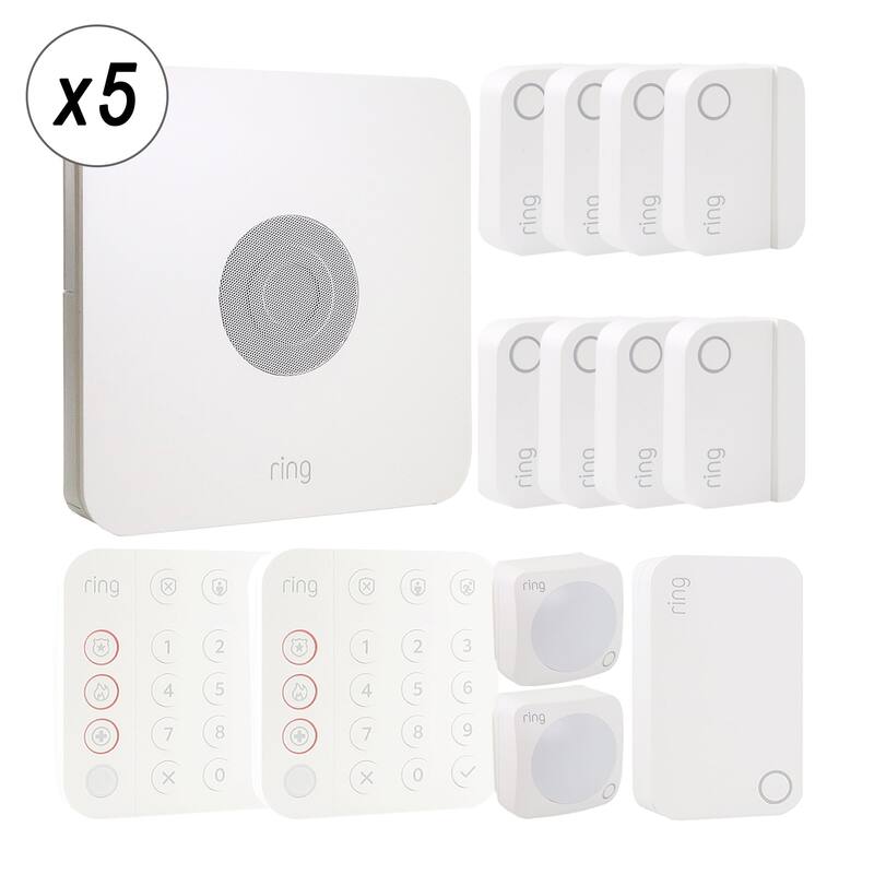 5x Ring Alarm 14-Piece Home Security Kit - Wireless System, Works with Alexa - White