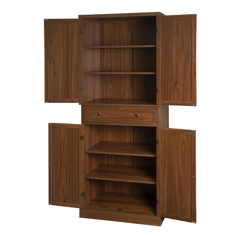 GDFStudio - TallRattan Modern Storage Cabinet with 4 Doors, 1 Drawer, and Adjustable Shelves
