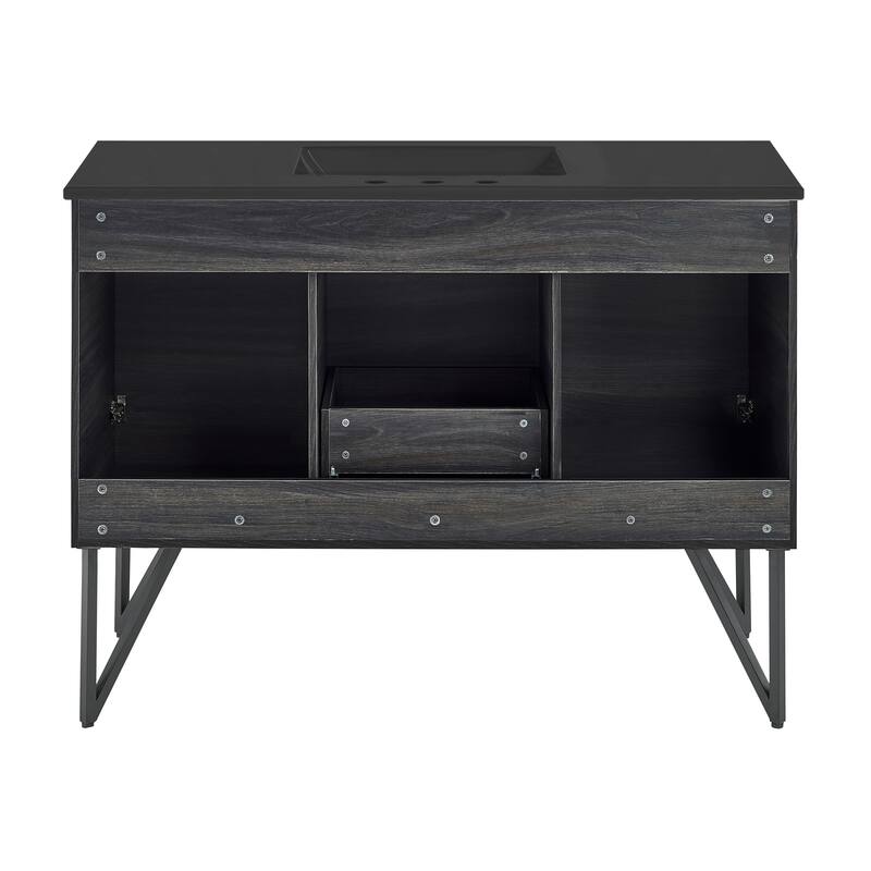 Annecy 48 In. Black Walnut Bathroom Vanity With Black, 3-Hole Ceramic Sink Top