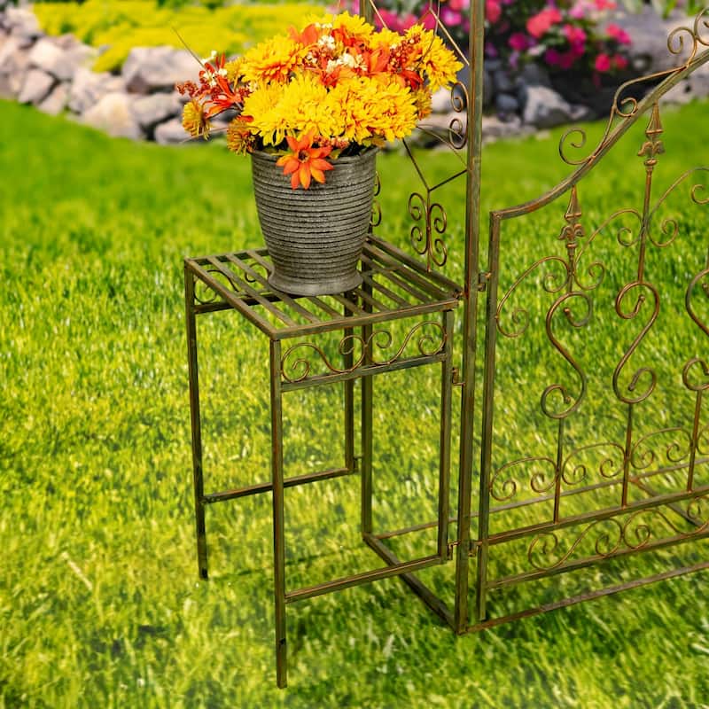 96 Inch Tall Iron Garden Gate Arch with Plant Stands