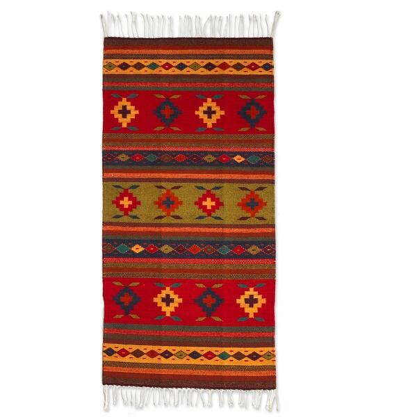 Handmade Geometric Flower Wool rug (Mexico) - 3'6