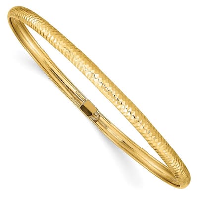Curata 14k Yellow Gold 8" 4mm Textured Slip-on Stackable Bangle Bracelet