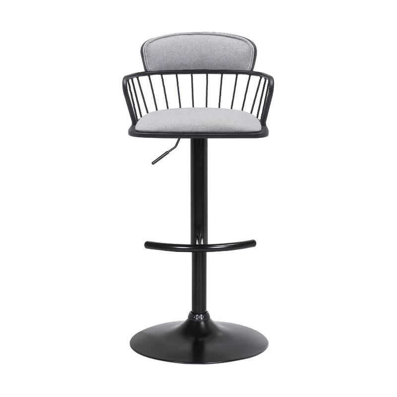 Adjustable Height Swivel Bar Stool with Faux Leather Seat Footrest and Metal Pedestal Base for Kitchen - 43”H x 19”W x 20”D