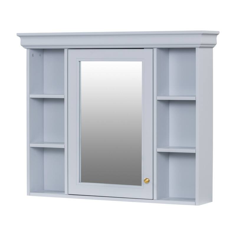 Wall Mounted Bathroom Cabinet with Mirror Door and 6 Open Shelves
