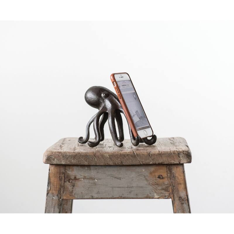 Cast Iron Octopus Figurine Phone/Tablet Holder - 5.9"L x 5.3"W x 4.8"H