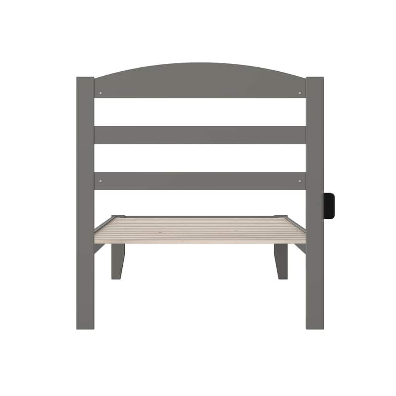 Twin XL Platform Bed - Grey Modern Design, Charging Station & Slat Kit