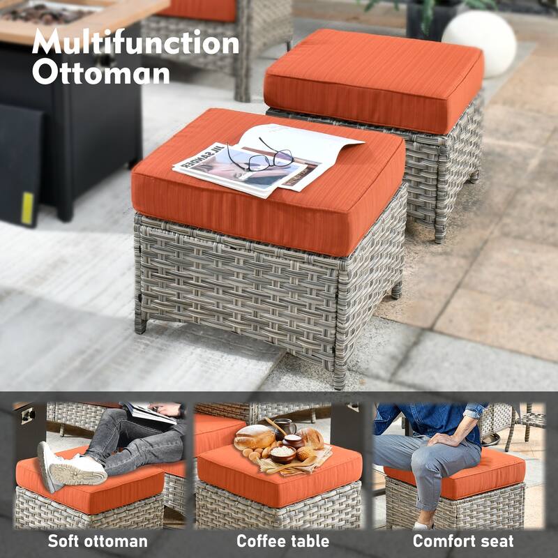 OVIOS 8-piece Patio Wicker Swivel Rocking Chair Set With Ottoman