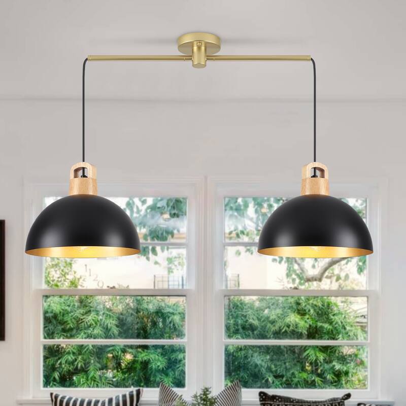 2-Light Metal Dome Hanging Foyer Pendant Light Island Chandelier for Dining Room