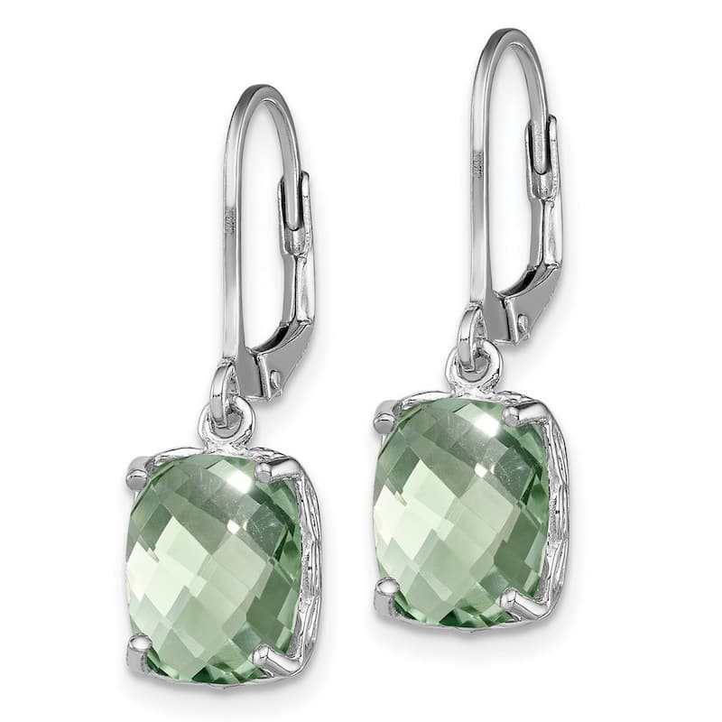 Curata 925 Sterling Silver Green Quartz Dangle Polished Leverback Earrings 26x8mm