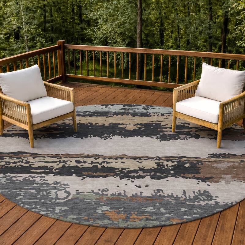 Machine Washable Indoor/ Outdoor Modern Buena Chantille Rug - Charcoal - 8' x 8'