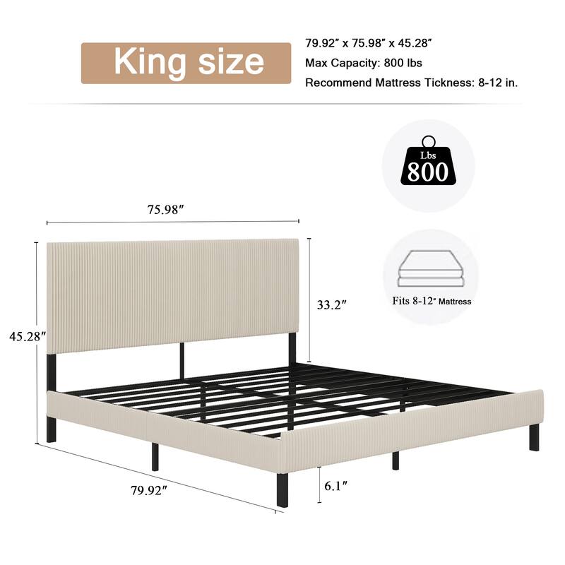 King bed frame with a bandaged headboard is stable and easy to assemble, and the style is simple and elegant