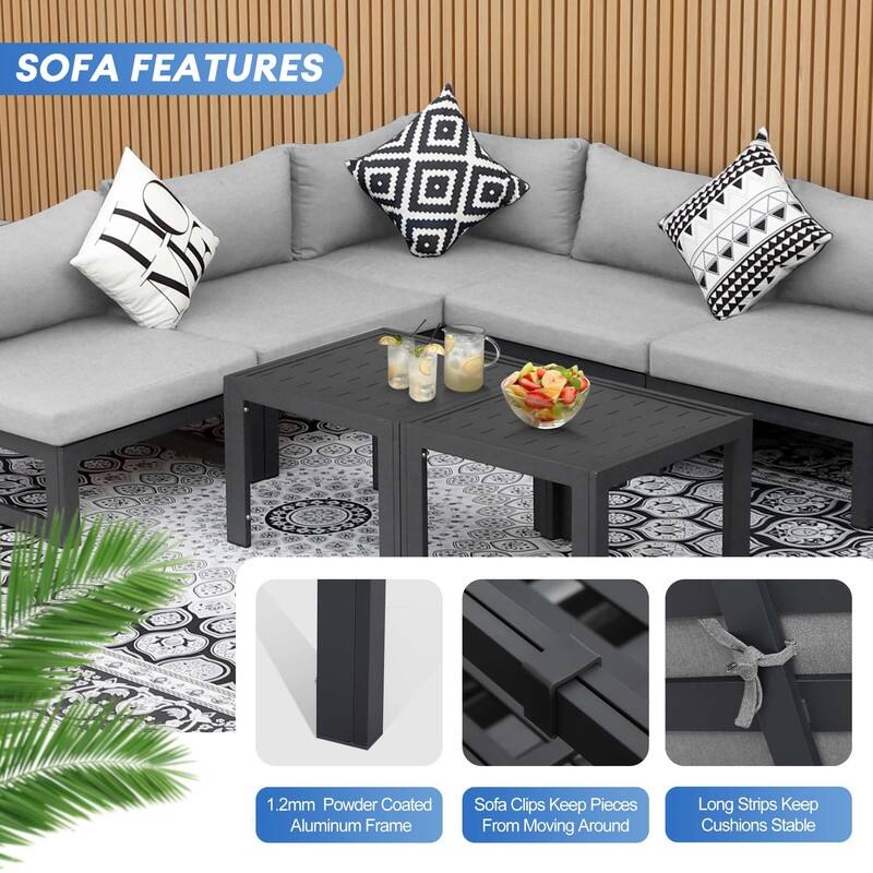 FINCATI Oversized Modular Aluminum Outdoor Furniture Set, 29" Deep Wide Sectional Seating Aluminum Patio Set with Coffee Tables