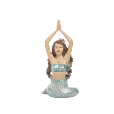 Namaste Mermaid Resin Figure Figurine Home Decor Beach Coastal Ocean Sea Life Marine Nautical Meditation 5.12 X 6.85 X 11.02