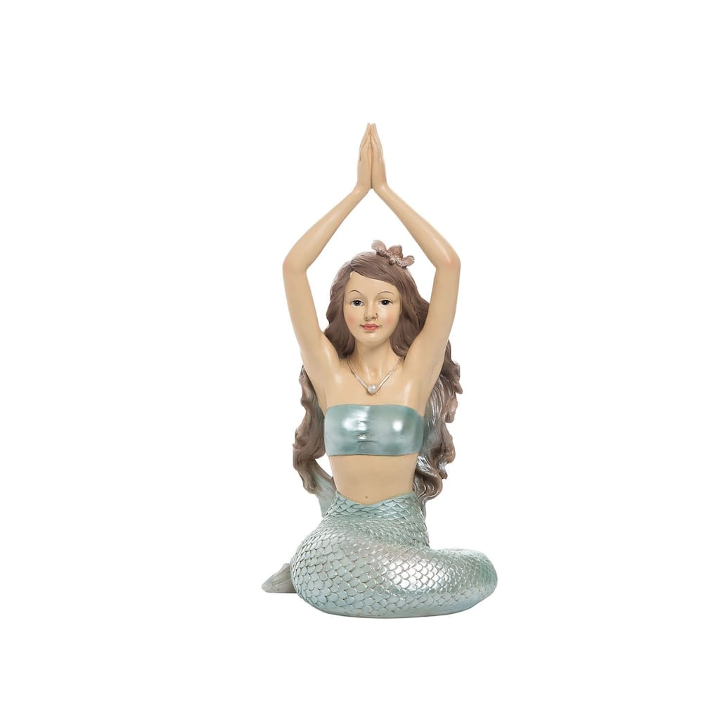 Namaste Mermaid Resin Figure Figurine Home Decor Beach Coastal Ocean Sea Life Marine Nautical Meditation 5.12 X 6.85 X 11.02