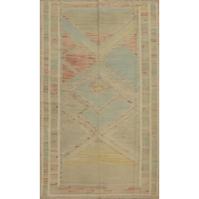 Hand Woven Oriental 100% Wool Carpet Southwestern Tribal Beige & Ivories Kilim Area Rug - 7' 2'' X 4' 10''