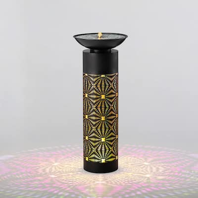 Glitzhome Oversized Metal Cutout Laser LED Lights Outdoor Fountain with Birdbath