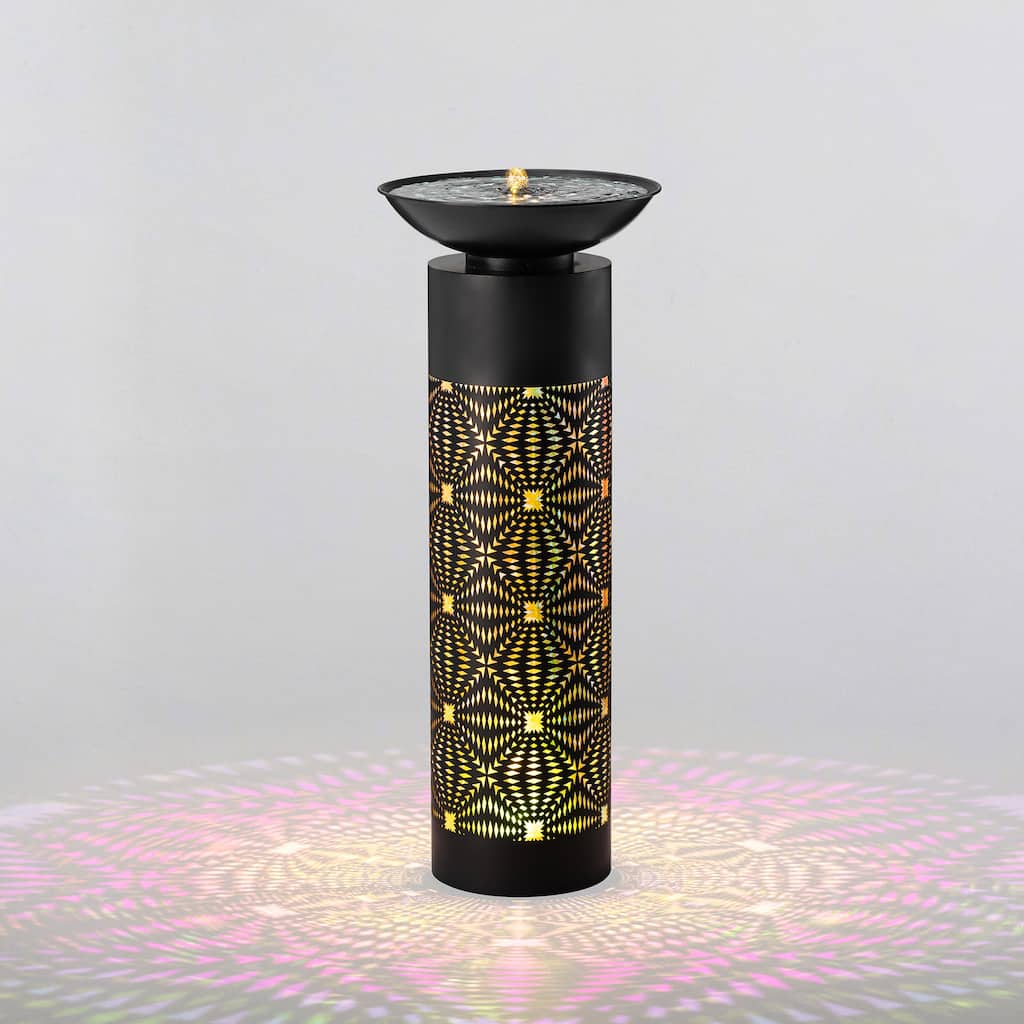 Glitzhome Oversized Metal Cutout Laser LED Lights Outdoor Fountain with Birdbath