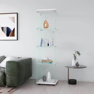 Glass Display Cabinet Shelves with Door, Floor Standing Bookshelf