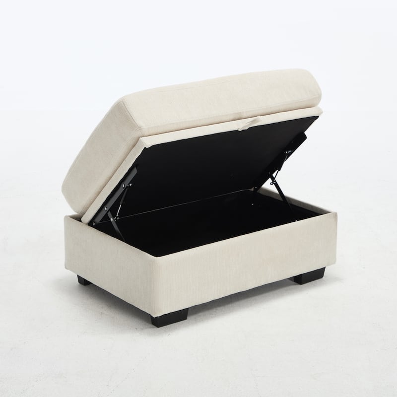 L-Shaped Modular Sectional Sofa with Storage Ottoman, 97" Chenille Corner Couch with USB Ports, Side Pockets