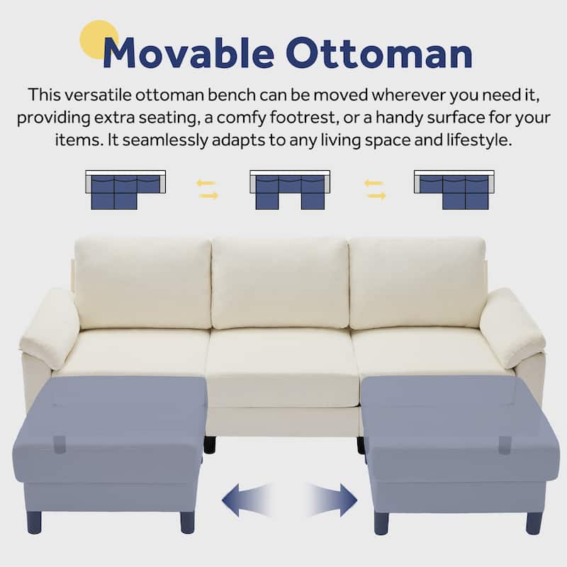 90" L-Shaped Chenille Upholstered 3-Seater Sofa Couch Sectional Sofa with Ottoman