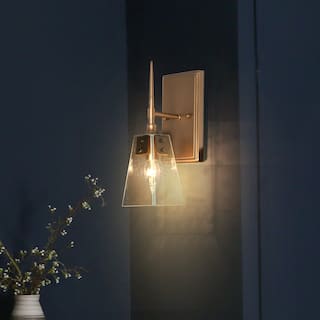 Modern Glam 1-Light Brass Iron Clear Glass Armed Wall Sconce Rustic Dimmable Bathroom Wall Light
