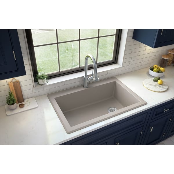 slide 2 of 56, Karran Drop-In Quartz Composite 1-Hole Single Bowl Kitchen Sink - 33" x 22" x 9"