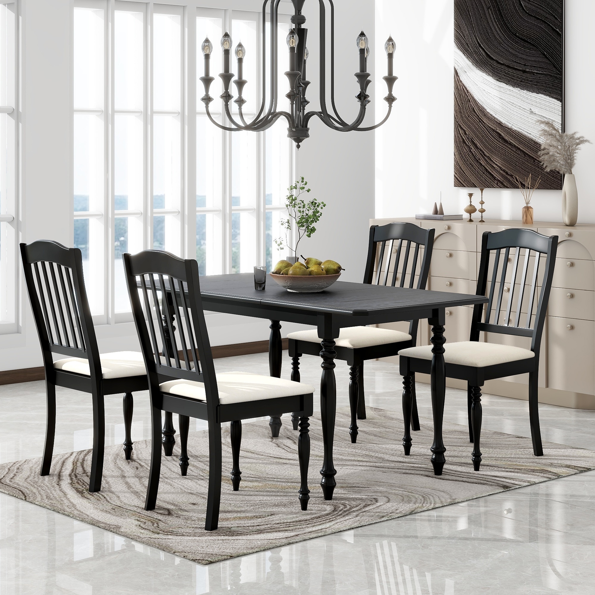 Extendable Kitchen Table Set with Curved Legs Chairs Espresso