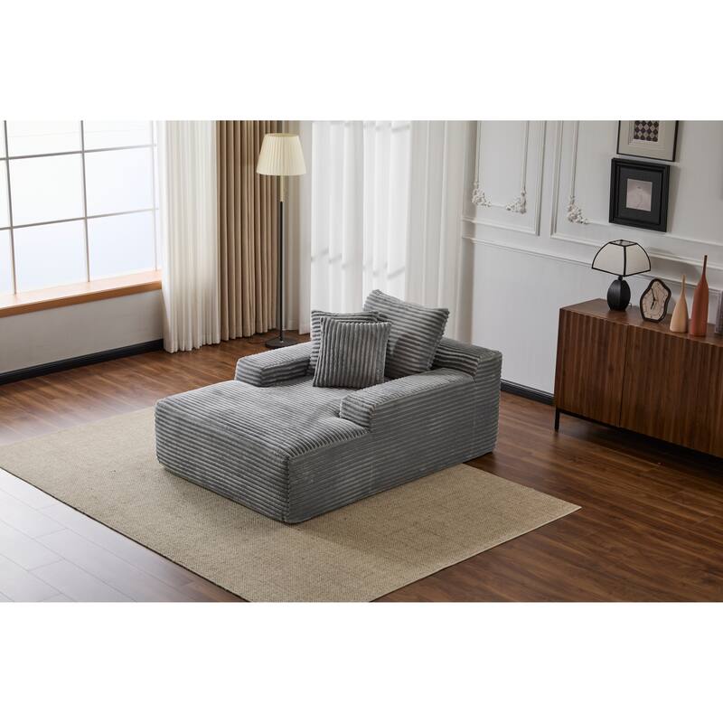 Oversized Chaise Lounge Chair, Corduroy Upholstered Sleeper Sofa Daybed, Grey, No Assembly Required