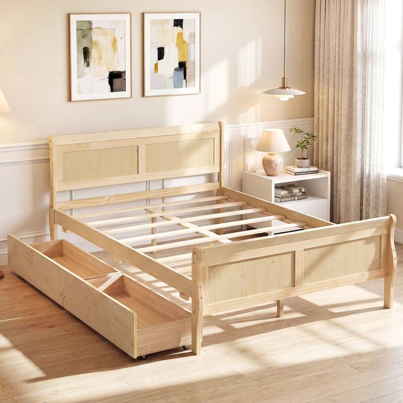 Costway Twin Size Bed Frame with 2 Storage Drawers Wood Platform Bed