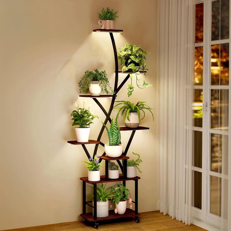Plant Stand with Grow Light, 8 Tiered 64" Tall Plant Shelves for Multiple Plants, Large Metal Plant Shelf