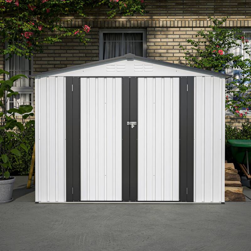 GDFStudio - Eleanor Spacious Outdoor All-Weather Metal Storage Shed with Secure Double Doors - 8 x 6 ft