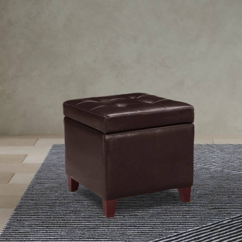 Adeco Bonded Leather Square Tufted Cubic Cube Storage Ottomans