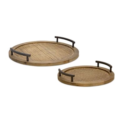 Wood and Iron Tray (Set of 2) - 15 x 15 x 2.25