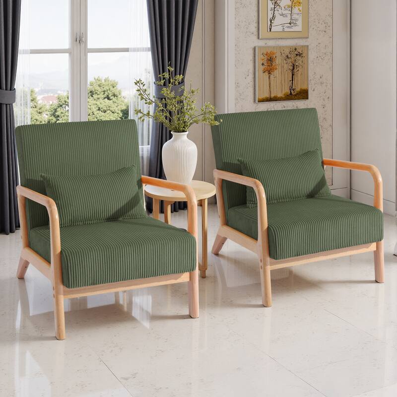 2 Set Upholstered Lounge Arm Chair with Pillow - Set of 2