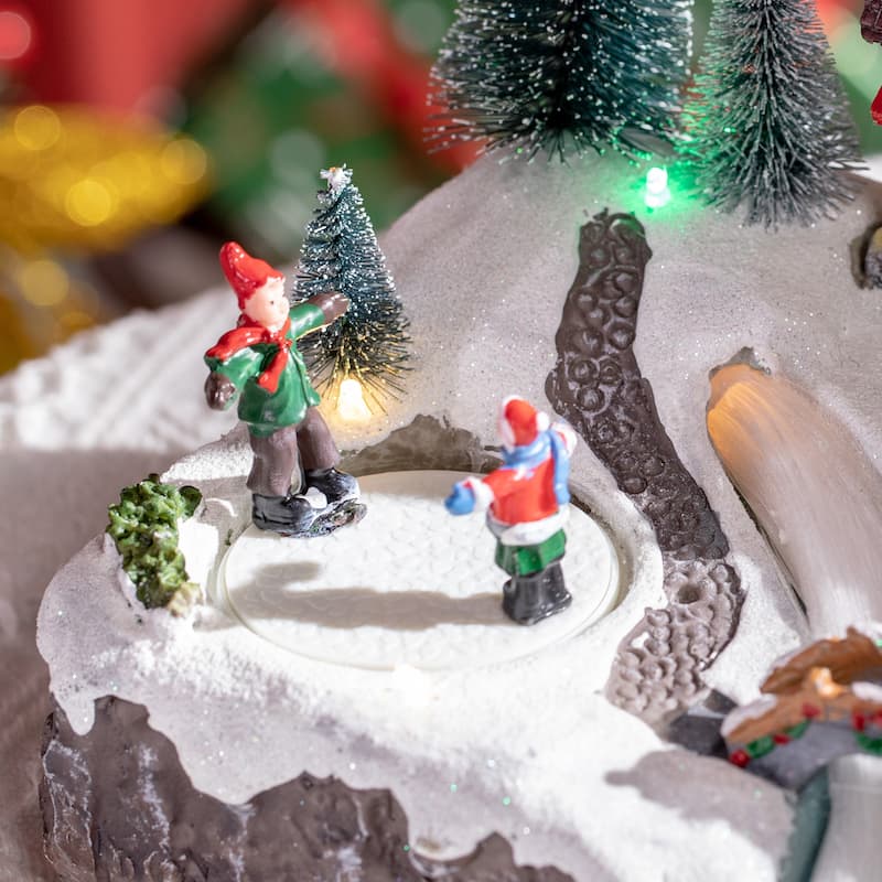 HOMCOM Animated Christmas Village Scene, Pre-Lit Musical Holiday Decoration with LED Lights, Fiber Optic
