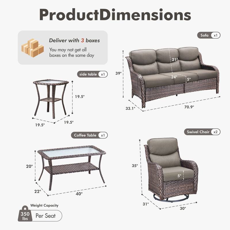 Meyreso 5-Piece Wicker Outdoor Patio Conversation Set with 5-Inch Thick Olefin Cushions